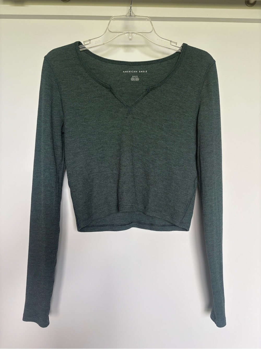 American Eagle Outfitters Teal Green Long-Sleeve Cropped Thermal Top